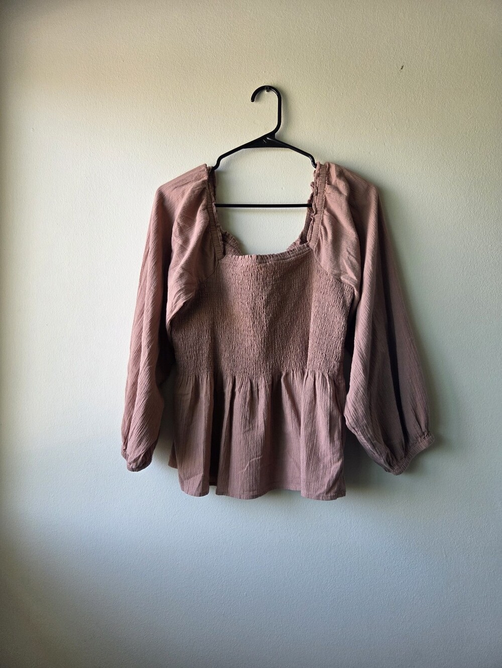 Madewell Smocked Square Neck Peasant Blouse - Dusty Rose Size 12 100% COTTON